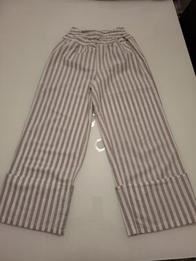 Striped Wide-Leg Women's Pants - Gray/White
